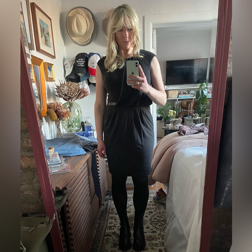 Dark Gray Dress with leather detailing